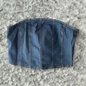 Denim Strapless Corset Top - Blue